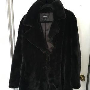 DKNY Black So Soft Faux Fur Coat